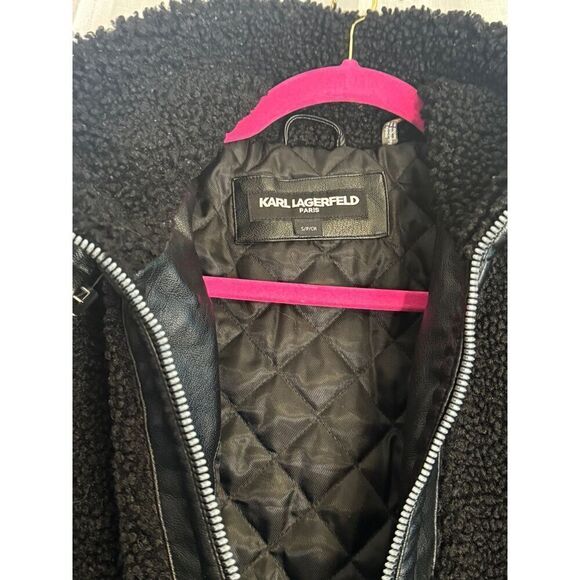 Karl lagerfield black sherpa aviator -moto jacket/coat/ bomber sz Small - Picture 8 of 11